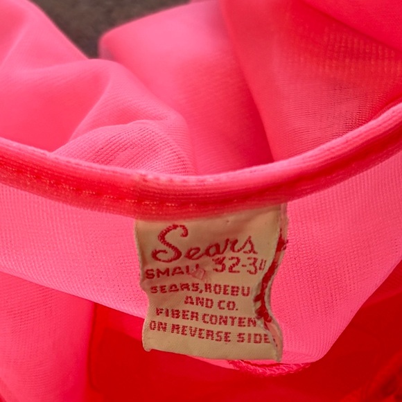 Vintage 60s Sears Sheer Babydoll Neon Hot Pink Nighty Lingerie Teddy Peignoir - Picture 4 of 11
